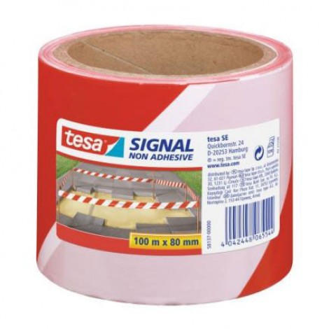 Tesa Signal - Nastro per segnaletica non adesivo, film in PE, 80mm x 100m, colore bianco/rosso  - Prezzo singolo, ord. minimo 4pz