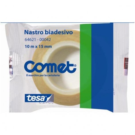 Comet Nastro biadesivo con suporto in film PP, 15mm x 10m, colore trasparente - Prezzo singolo, ord. minimo 10pz - 64621-00042-01