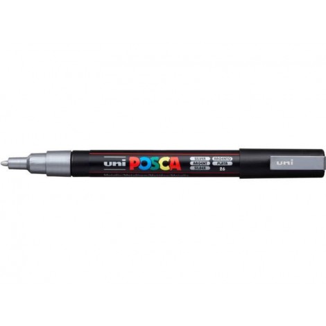Uni Posca PC3M – Marcatore permanente a tempera con inchiostro pigmentato a base d`acqua, punta 1,3mm, colore argento – 1pz – M PC3M ARG