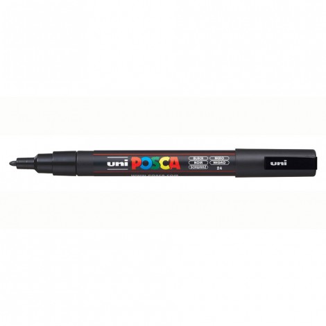 Uni Posca PC3M – Marcatore permanente a tempera con inchiostro pigmentato a base d`acqua, punta 1,3mm, colore nero – 1pz – M PC3M N