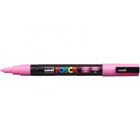 Uni Posca PC3M - Marcatore permanente a tempera con inchiostro pigmentato a base d`acqua, punta 1,3mm, colore rosa - 1pz - M PC3M RA
