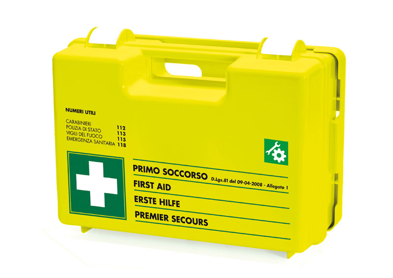 Valigetta pronto soccorso TECHFLUO AB – D.L. 81/08 Kit ideali per i lavoratori nelle officine meccaniche, carrozzerie, laboratori artigianali, carpenterie e falegnamerie
