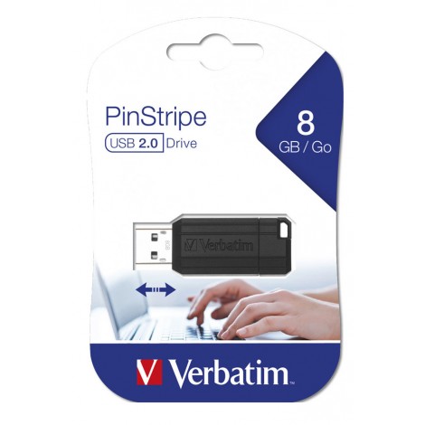 Verbatim Pen Drive PinStripe USB 2.0 da 8GB - Flash Drive 8GB, velocità di lettura fino a 8MB/s e velocità di scrittura fino a 2,5MB/s - 1pz