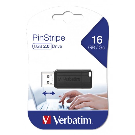 Verbatim Pen Drive PinStripe USB 2.0 da 16GB - Flash Drive 16GB, velocità di lettura fino a 8MB/s e velocità di scrittura fino a 2,5MB/s - 1pz