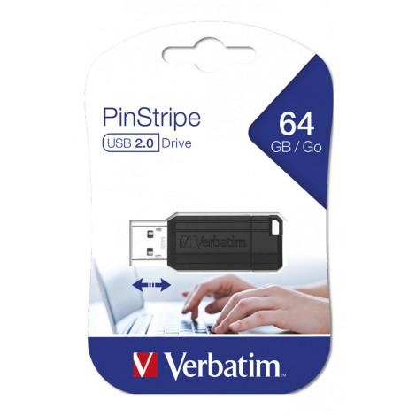 Verbatim Pen Drive PinStripe USB 2.0 da 64GB - Flash Drive 64GB, velocità di lettura fino a 12MB/s e velocità di scrittura fino a 5MB/s - 1pz