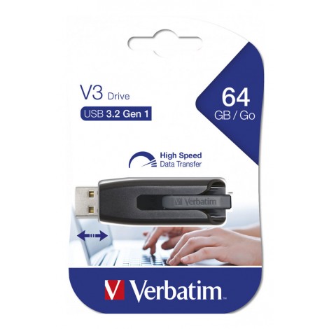 Verbatim Pen Drive Store n Go V3 USB 3.2 Gen1 da 64GB - Flash Drive 64GB, velocità di lettura fino a 80MB/s e velocità di scrittura fino a 25MB/s - 1pz