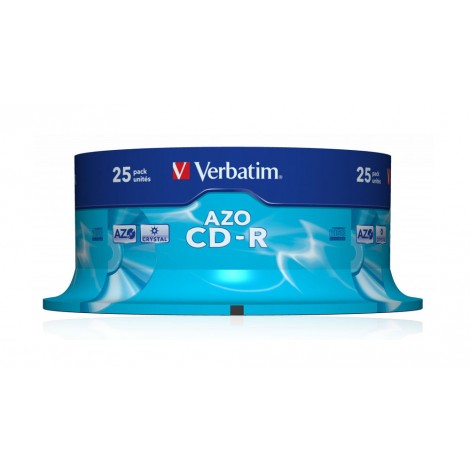 Verbatim 25 CD-R 700MB con velocità 52x e durata 80min con tecnologia AZO per protezione contro raggi UV, superficie Crystal per protezione maggio contro graffi, strato di argento per prestazioni superiori, in campana