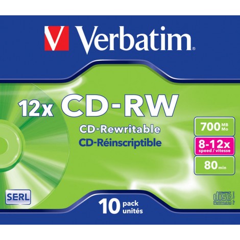 Verbatim 10 CD-RW 700MB con velocità 12x e durata 80min con tecnologia SERL, strato di argento per prestazioni superiori, in case