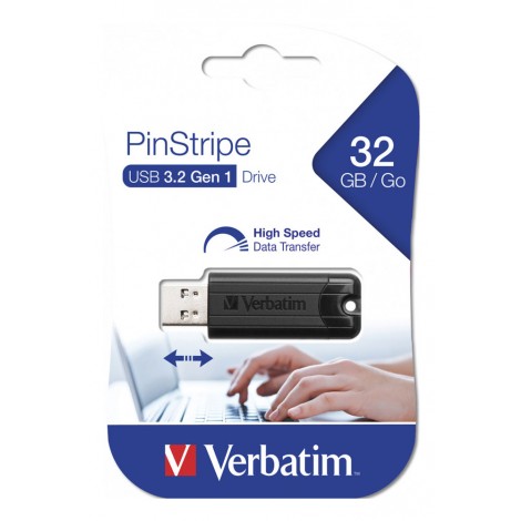 Verbatim Pen Drive PinStripe USB 3.2 Gen1 da 32GB - Flash Drive 32GB, velocità di lettura fino a 30MB/s e velocità di scrittura fino a 10MB/s - 1pz