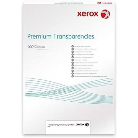 Xerox Lucidi trasparenti, formato A4, 100micron, 100 fogli (adatto per stampanti e fotocopiatrici laser, retrofoglio) - 1pz