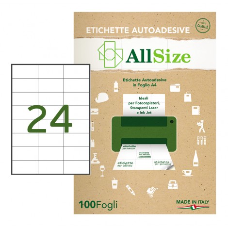Rotolificio Pugliese 2.400 Etichette adesive in fogli A4 bianche permanenti senza margini (70x37mm), 24 etichette per foglio - 100 fogli - SM411