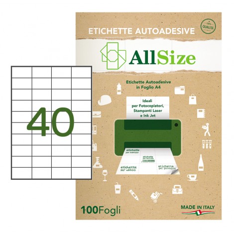 Rotolificio Pugliese 4000 Etichette adesive in fogli A4 bianche permanenti senza margini (52x30mm), 40 etichette per foglio - 100 fogli - SM414