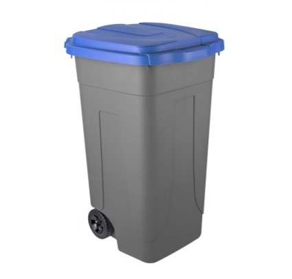 Bidone N.U. in plastica per raccolta differenziata con ruote e coperchio blu