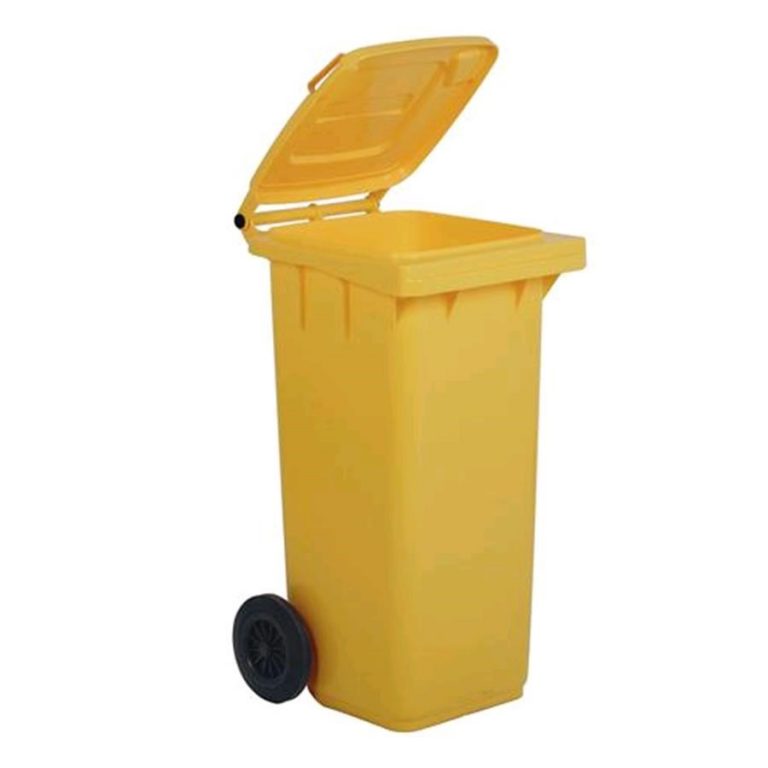 Bidone N.U. in plastica per raccolta differenziata con ruote e coperchio colore giallo lt.120