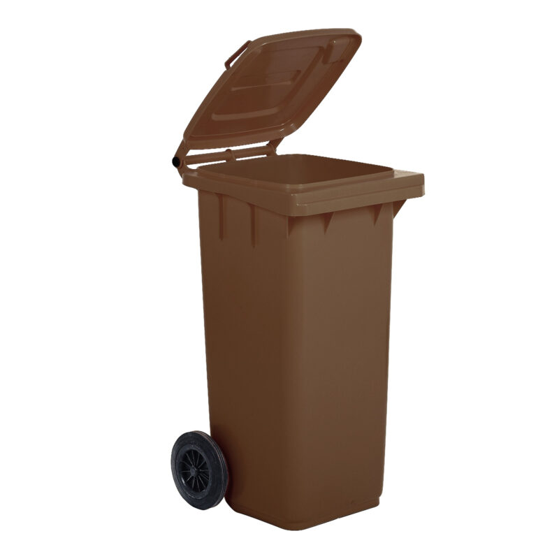 Bidone N.U. in plastica per raccolta differenziata con ruote e coperchio colore marrone lt.120