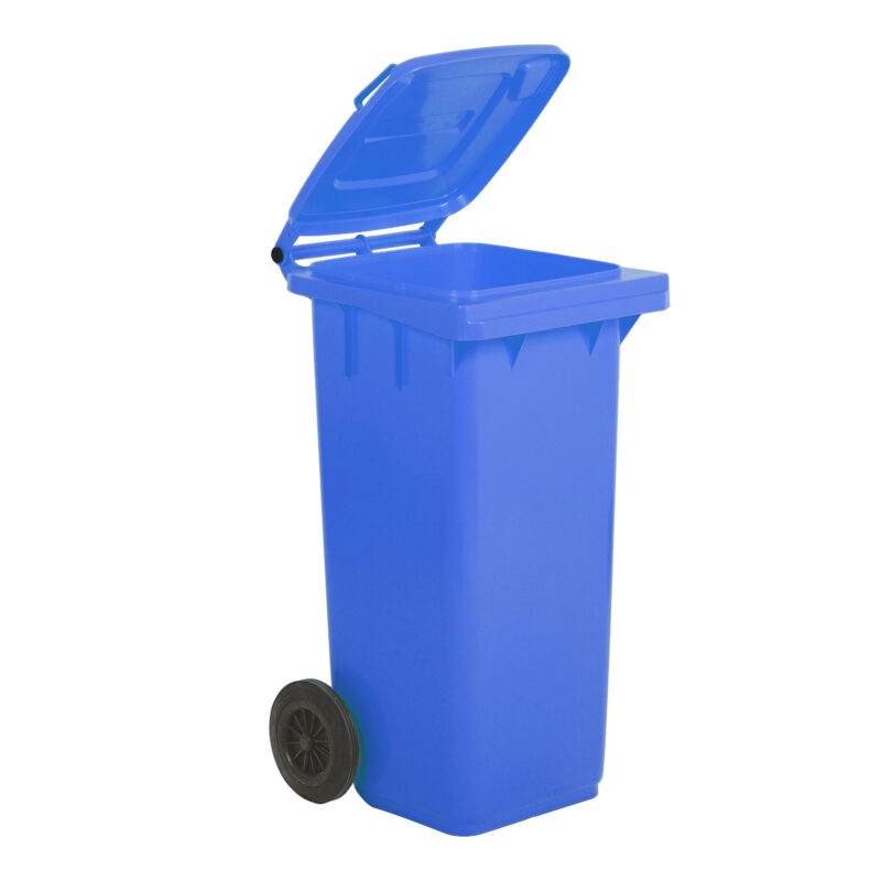 Bidone N.U. in plastica per raccolta differenziata con ruote e coperchio colore BLU lt.120
