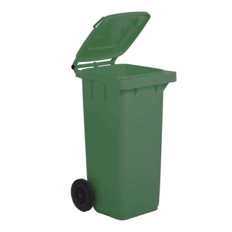 Bidone N.U. in plastica per raccolta differenziata con ruote e coperchio colore verde lt.120