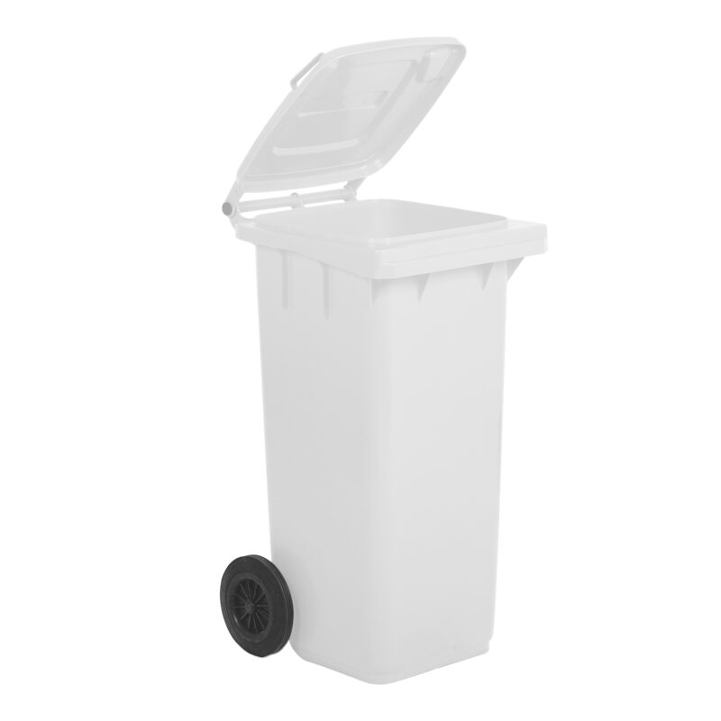 Bidone N.U. in plastica per raccolta differenziata con ruote e coperchio colore bianco lt.120
