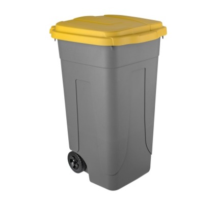 Bidone N.U. in plastica per raccolta differenziata con ruote e coperchio giallo
