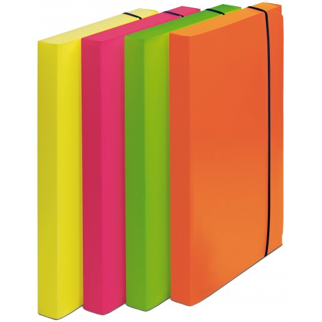 Fellowes Cartellina in PPL a 3 lembi con elastico, formato 25x35cm, dorso 3cm, colori assortiti fluo  - 4pz - FW5562