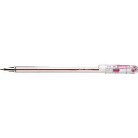 Pentel Super B – Penna a sfera con fusto trasparente, punta 0,7mm, colore rosso – Prezzo singolo, ord. minimo 12pz – BK77-B