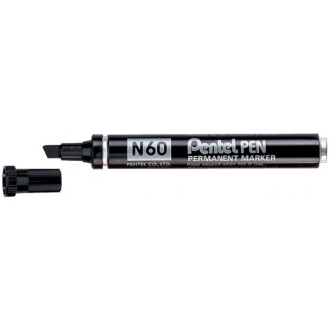 Pentel N60 - Marcatore permanente con inchiostro a base d`olio, punta a scalpello da 3,9-5,7mm, colore nero - Prezzo singolo, ord. minimo 12pz - N60-A
