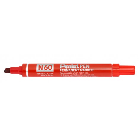 Pentel N60 – Marcatore permanente con inchiostro a base d`olio, punta a scalpello da 3,9-5,7mm, colore rosso – Prezzo singolo, ord. minimo 12pz – N60-B
