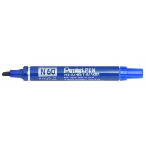 Pentel N60 – Marcatore permanente con inchiostro a base d`olio, punta a scalpello da 3,9-5,7mm, colore blu – Prezzo singolo, ord. minimo 12pz – N60-C