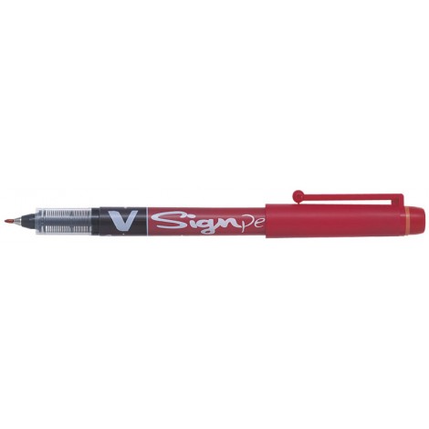Pilot V-Signpen – Pennarello con punta in fibra con regolatore d`inchiostro, punta 2mm, tratto 0,6mm, colore rosso – Prezzo singolo, ord. minimo 12pz – 001502