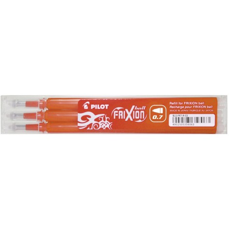 Pilot Frixion Ball - Refill set penna a sfera, punta 0,7mm, colore arancione - 3pz - 006647