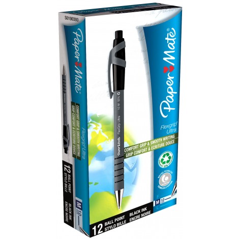 Papermate Flexgrip Ultra - Penna a sfera con punta media 1mm, colore nero - Prezzi singolo, ord. minimo 12pz - S0190393