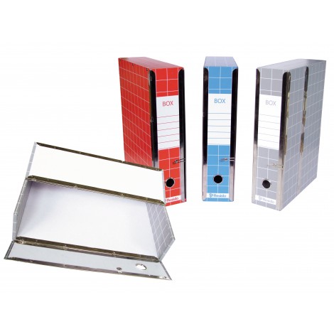 Resisto Box 1 - Scatola archivio chiusura con cerniere metalliche. Apertura del dorso e parte del lato, dorso 9cm, colore grigio  - 1pz - RESX101GR