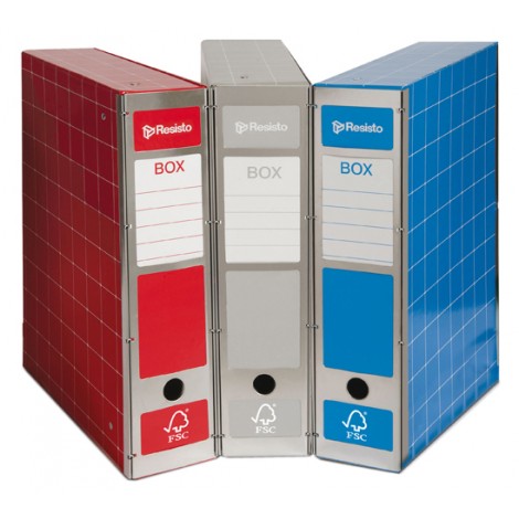 Resisto Box 4 - Scatola archivio chiusura con cerniere metalliche. Apertura totale, 29,5x37cm, dorso 9cm, colore blu  - 1pz - RESX401_BL