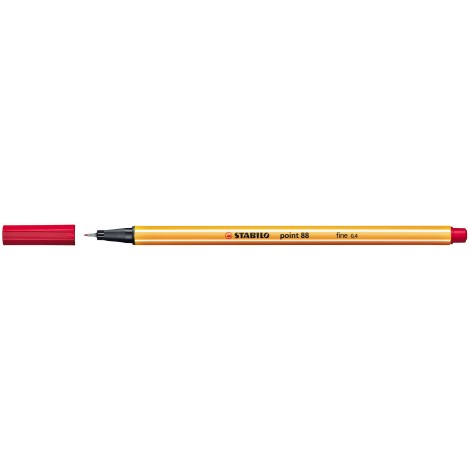 Stabilo Fineliner Point 88 – Pennarello con punta rinforzata in metallo e fusto esagonale, tratto 0,4mm, colore rosso – Prezzo singolo, ord. minimo 10pz – 88/40
