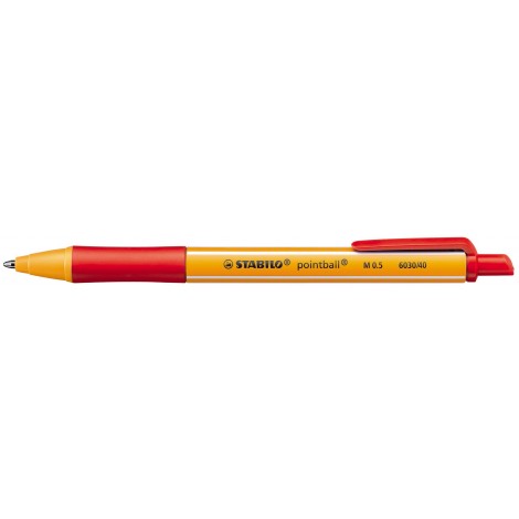 Stabilo Pointball – Penna a sfera realizzata con il 79% di plastica riciclata, impugna in gomma antiscivolo, tratto 0,5mm, colore rosso – Prezzo singolo, ord. minimo 10pz – 6030/40