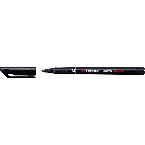 Stabilo OHPen - Pennarello per lucidi e superfici lisce, inchiostro permanente, punta media, tratto 1mm, colore nero - ord. minimo 10pz - 843/46