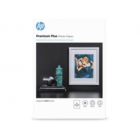 HP Premium Plus - Carta bianca fotografica lucida, A4, 20 fogli, 300gr - 1pz - CR672A