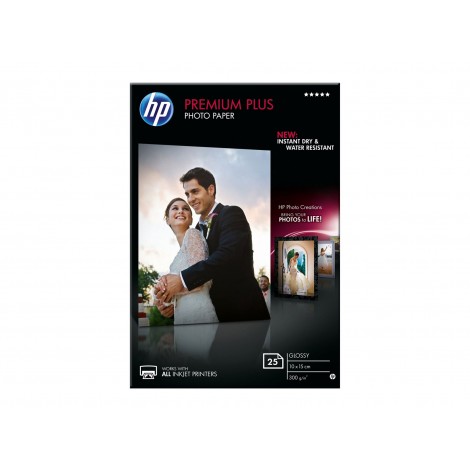 HP Premium Plus - Carta bianca fotografica lucida, A6, 25 fogli, 300gr - 1pz - CR677A