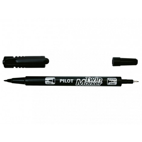 Pilot Twin Begreen - Marcatore permanente con inchiostro a base d`alcool, doppia punta da 0,8 o 2mm in fibra di acrilico, tratto 0,3/0,5mm, colore nero - Prezzo singolo, ord. minimo 10pz - 040315