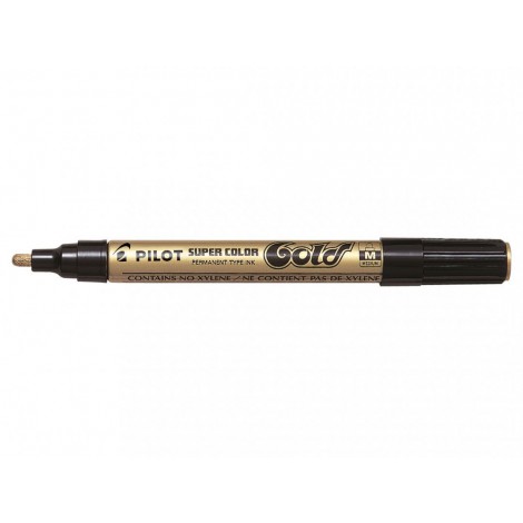 Pilot Super color SC-M - Marcatore permanente con inchiostro a vernice, fusto in metallo e punta da 4,5mm in fibra di acrilico, tratto 2mm, colore oro - Prezzo singolo, ord. minimo 12pz - 002450