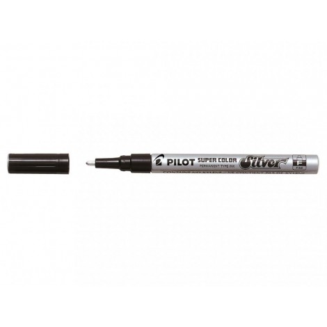 Pilot Super color SC-F - Marcatore permanente con inchiostro a vernice, fusto in metallo e punta da 3mm in fibra di acrilico, tratto 1mm, colore argento - Prezzo singolo, ord. minimo 12pz - 002436