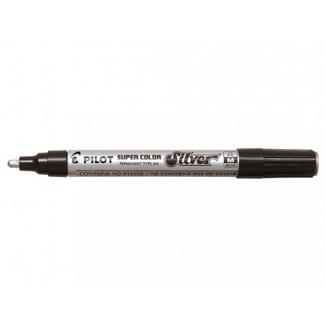 Pilot Super color SC-M - Marcatore permanente con inchiostro a vernice, fusto in metallo e punta da 4,5mm in fibra di acrilico, tratto 2mm, colore argento - Prezzo singolo, ord. minimo 12pz - 002440