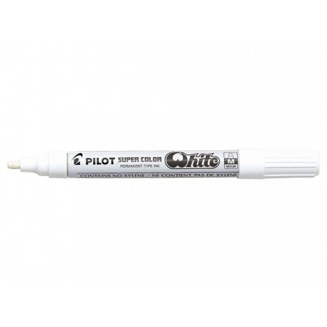 Pilot Super color SC-M - Marcatore permanente con inchiostro a vernice, fusto in metallo e punta da 4.5mm in fibra di acrilico, tratto 2,5mm, colore bianco  - Prezzo singolo, ord. minimo 12pz - 002456