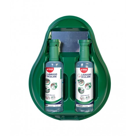 PVS Stazione lavaggio oculare DROP, composta da 2 flaconi di soluzione salina sterile, monouso, dotati di un tappo oculare per facilitare l`utlizzo e di uno specchietto, chiusura antipolvere, 500ml - CPS202