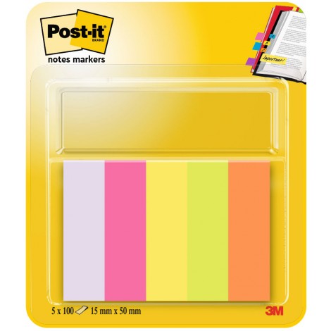 Post-It 500 Segnapagina in carta Index 15x50mm 670-5 (viola, rosa, giallo, verde, arancione), 5x100fg - 1pz - 7100172770