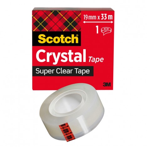 Scotch Crystal - Nastro adesivo con supporto in poliolefina, 19mm x 33m, colore trasparente  - 1pz - 7100027387