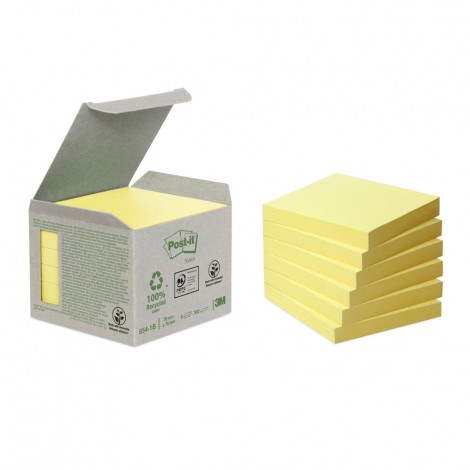 Post-It Foglietti 654-1B riciclato, 76x76mm, colore giallo canary - 6pz - 7100172252