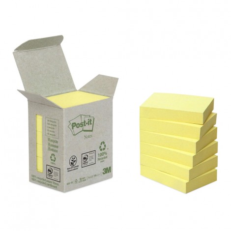 Post-It Foglietti 653-1B carta riciclata, 51x38mm, colore giallo canary - 6pz - 7100172254