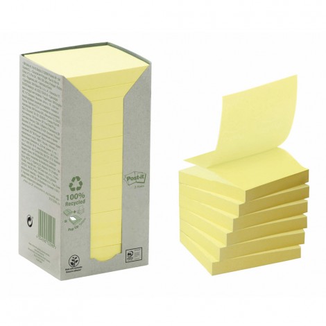 Post-It Foglietti in carta riciclata R330-1T, 76x76mm, colore giallo canary, 100fg - 16pz - 7100172251