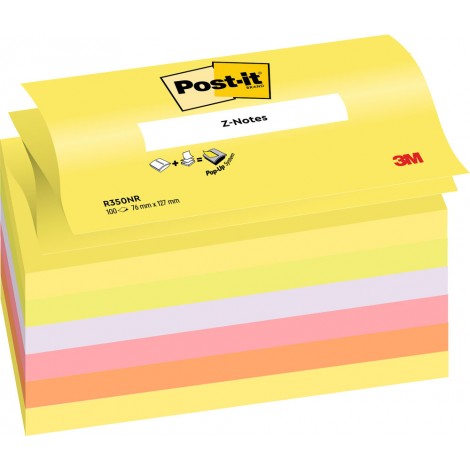 Post-It Foglietti  Z-Notes R350NR 76x127mm assortiti (giallo, verde, viola, rosa, arancione), 100fg  - 6pz